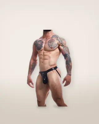 C4M Ergonomic Black Leatherette Jockstrap, view 2