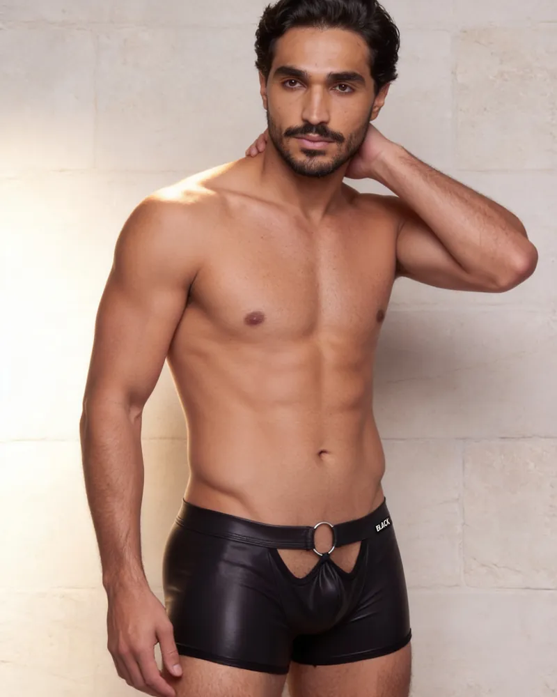 C4M Peekaboo Black Leatherette Mini Pants