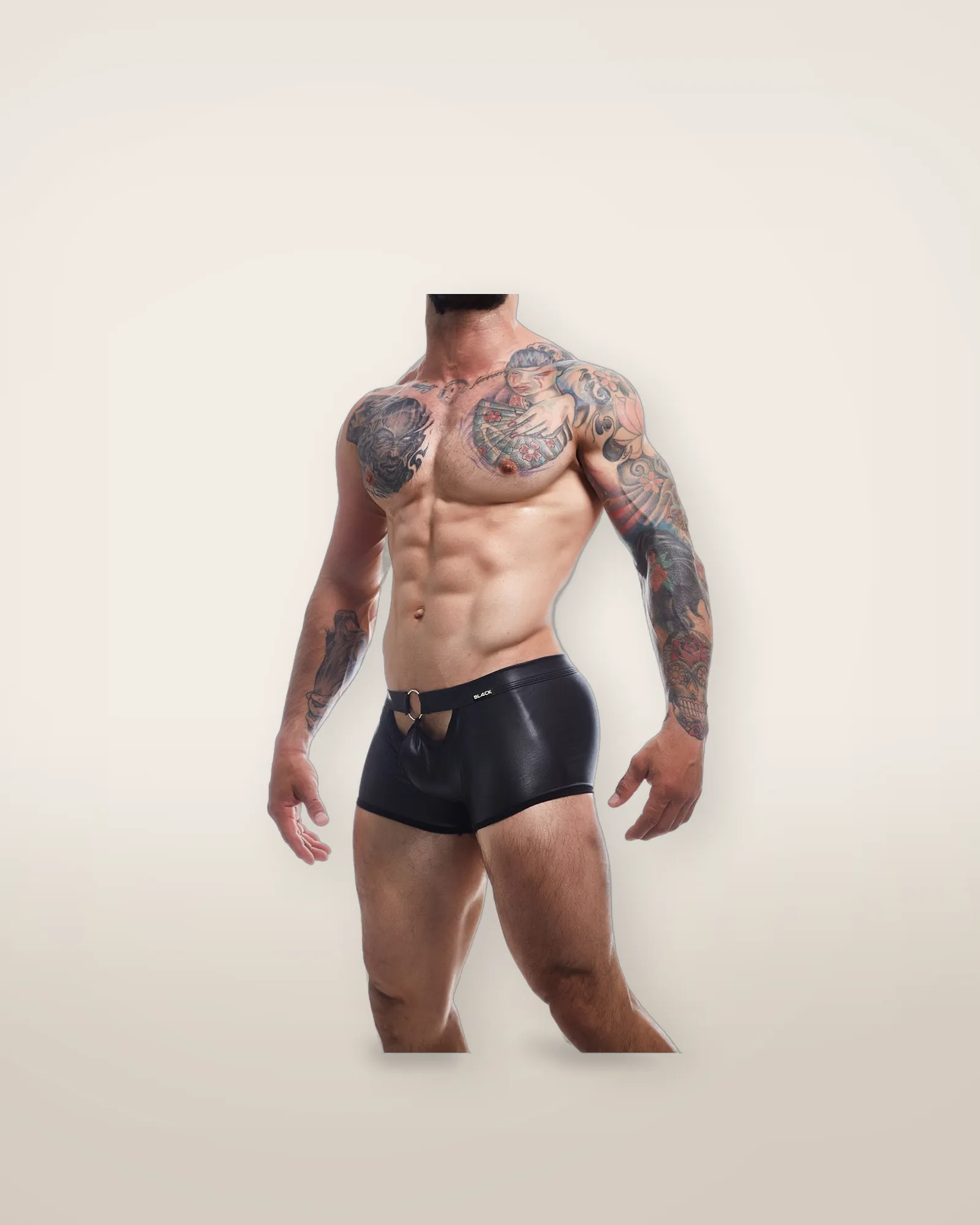 C4M Peekaboo Black Leatherette Mini Pants, view 2
