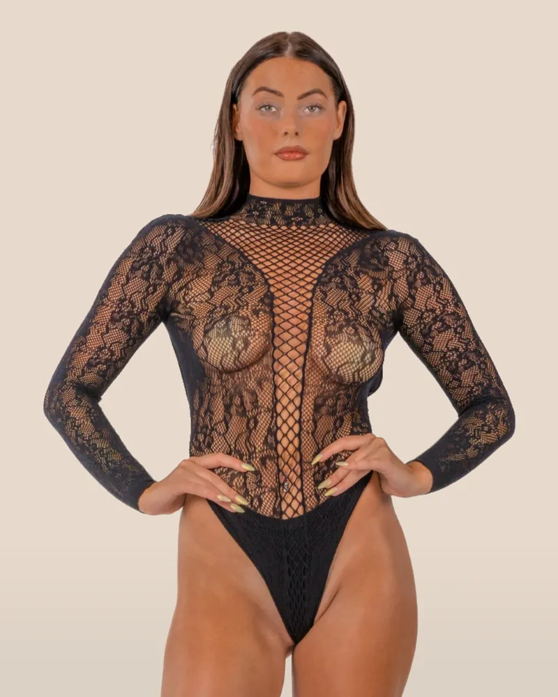 Lace by LJ High Neck Lace Bodysuit Black