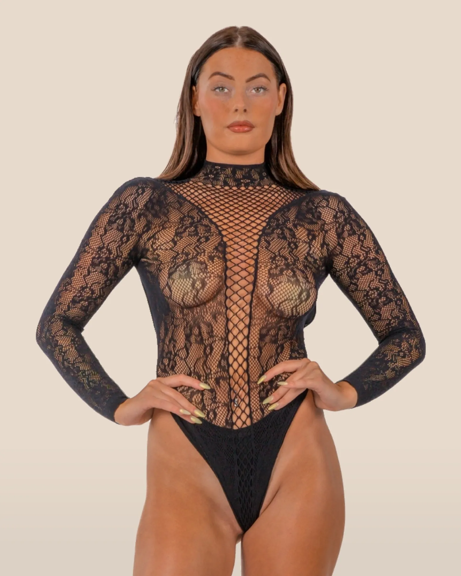 Lace by LJ High Neck Lace Bodysuit Black