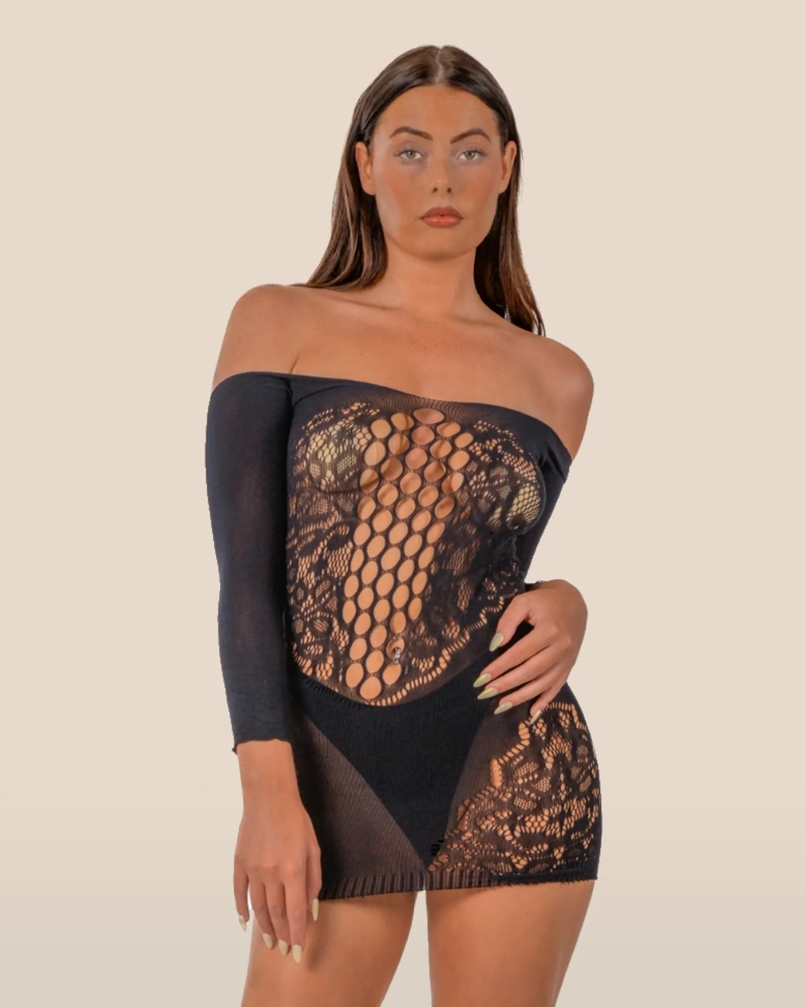 Lace by LJ Off the Shoulder Mini Dress Black