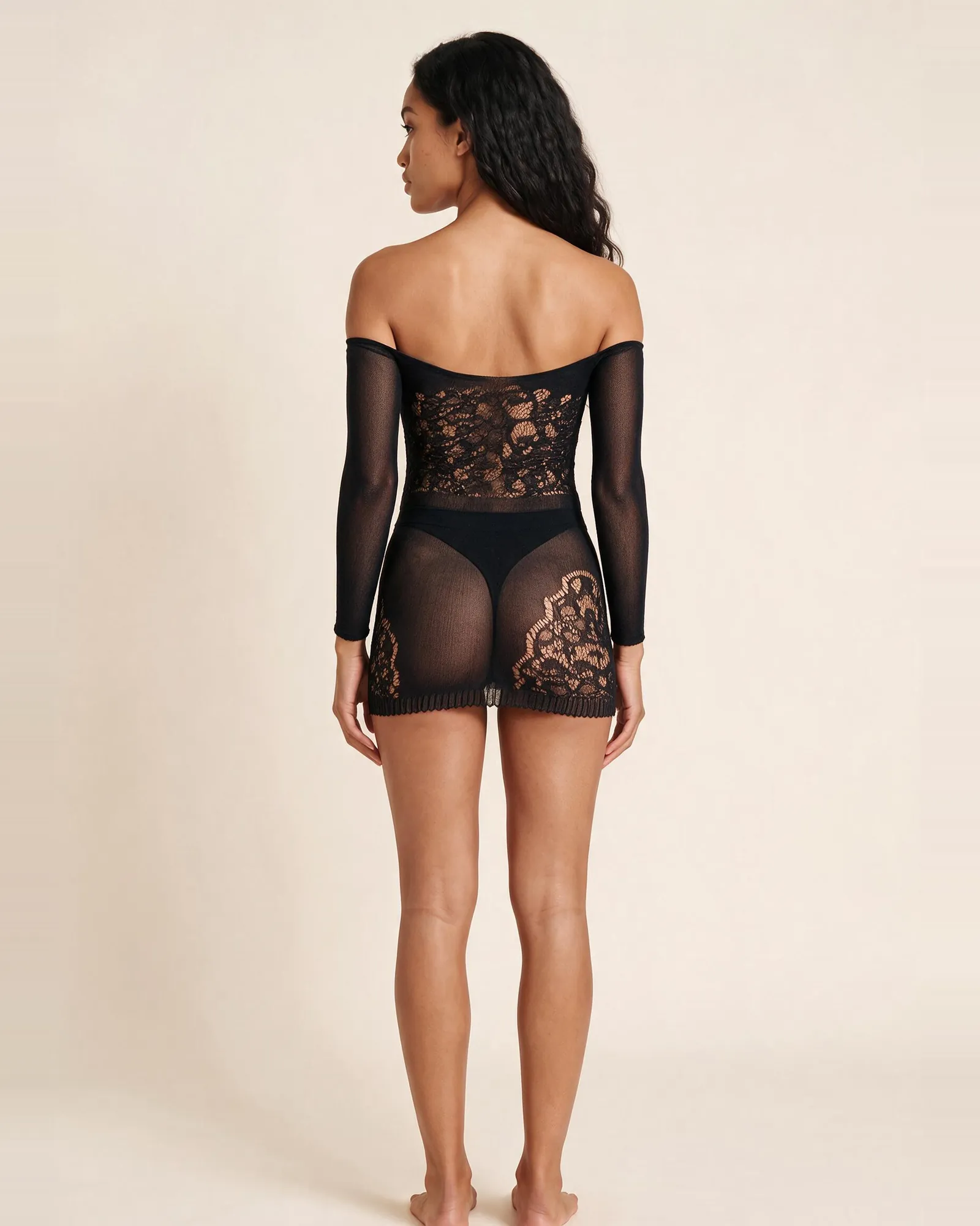 Lace by LJ Off the Shoulder Mini Dress Black, view 5