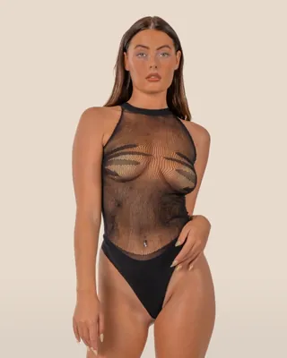 Lace by LJ Opaque Bodysuit Black, view 1