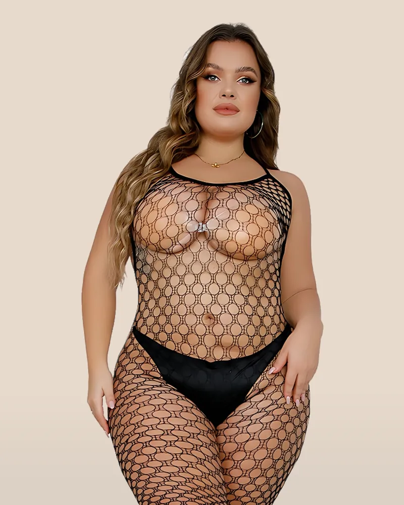 Lace by LJ Plus Size Footless Crochet Bodystocking