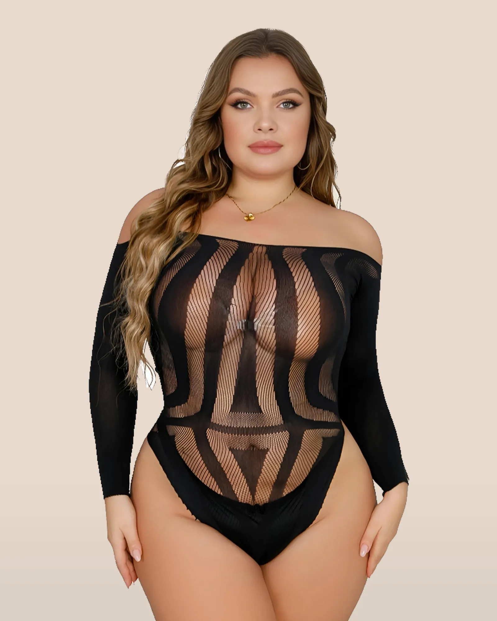 Lace by LJ Plus Size Long Sleeved Cut Out Back Bodysuit