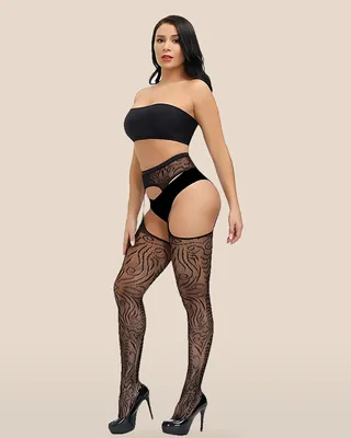 Lace by LJ Plus Size Suspender Pantyhose, view 3