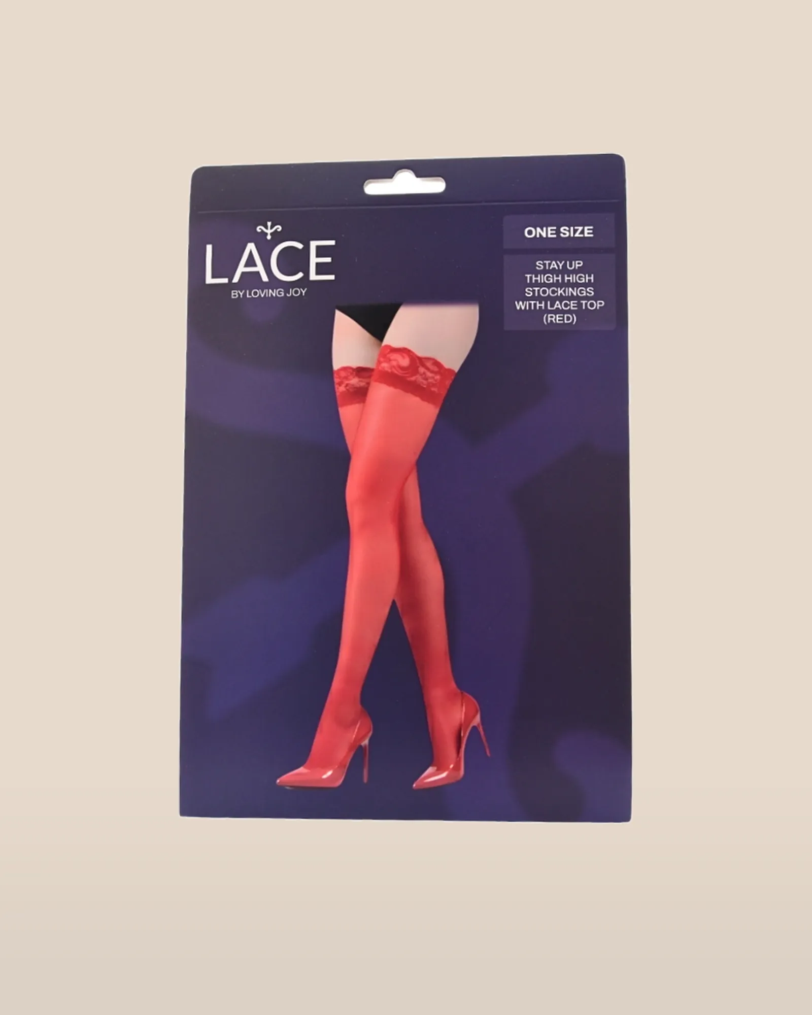 Lace by LJ Stay Up Thigh High Stockings with Lace Top Red, view 4