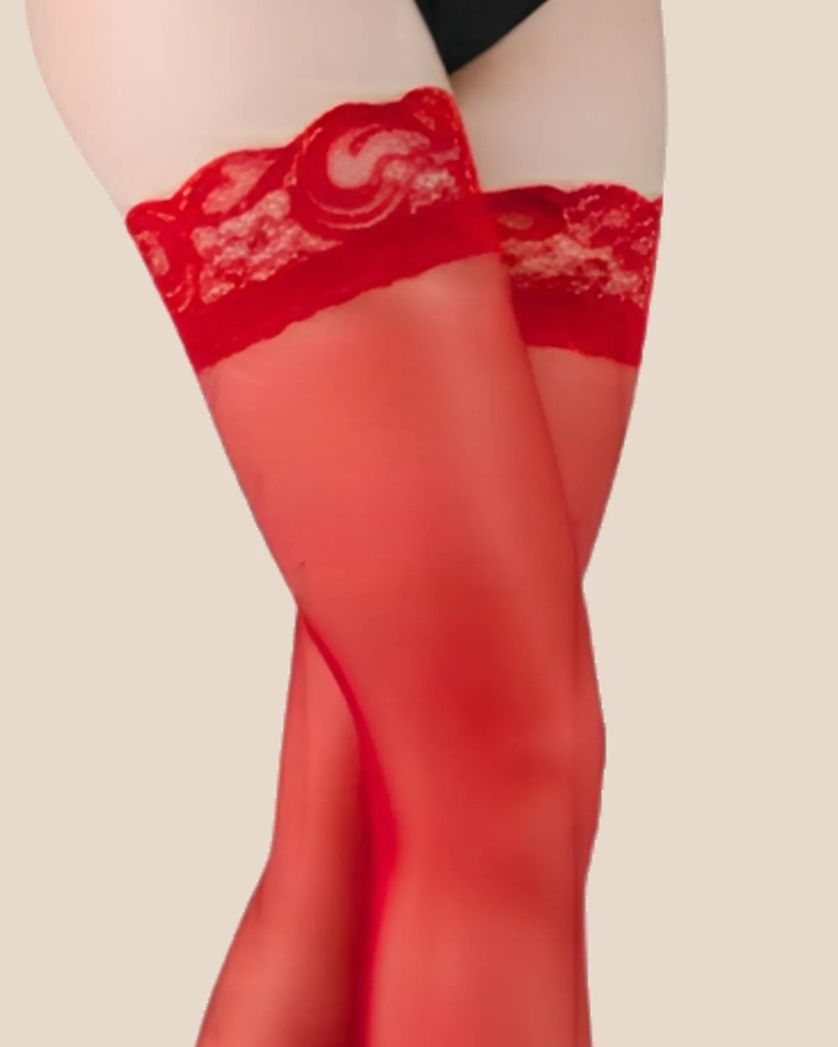 Lace by LJ Stay Up Thigh High Stockings with Lace Top Red, view 5