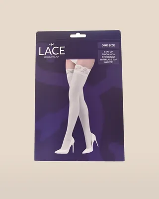 Lace by LJ Stay Up Thigh High Stockings with Lace Top White, view 3