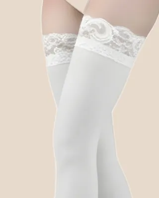 Lace by LJ Stay Up Thigh High Stockings with Lace Top White, view 4