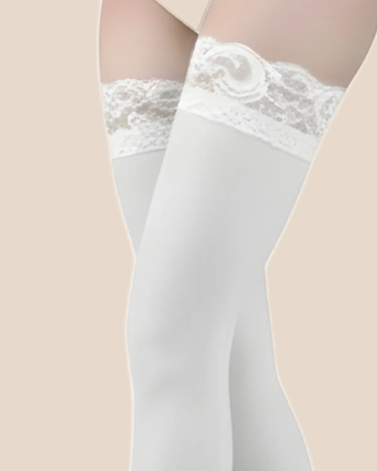 Lace by LJ Stay Up Thigh High Stockings with Lace Top White, view 4