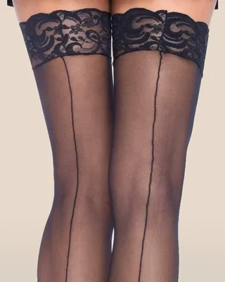 Leg Avenue Sheer Stockings With Backseam-Black, view 2
