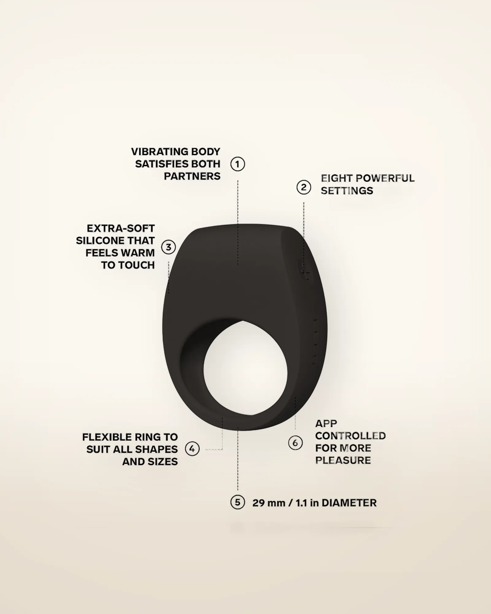 LELO Tor 3 App Controlled Cock Ring Black, view 4