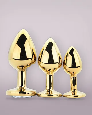 Toosh Metal Butt Plug Gold Set of 3 Clear Stone, view 4