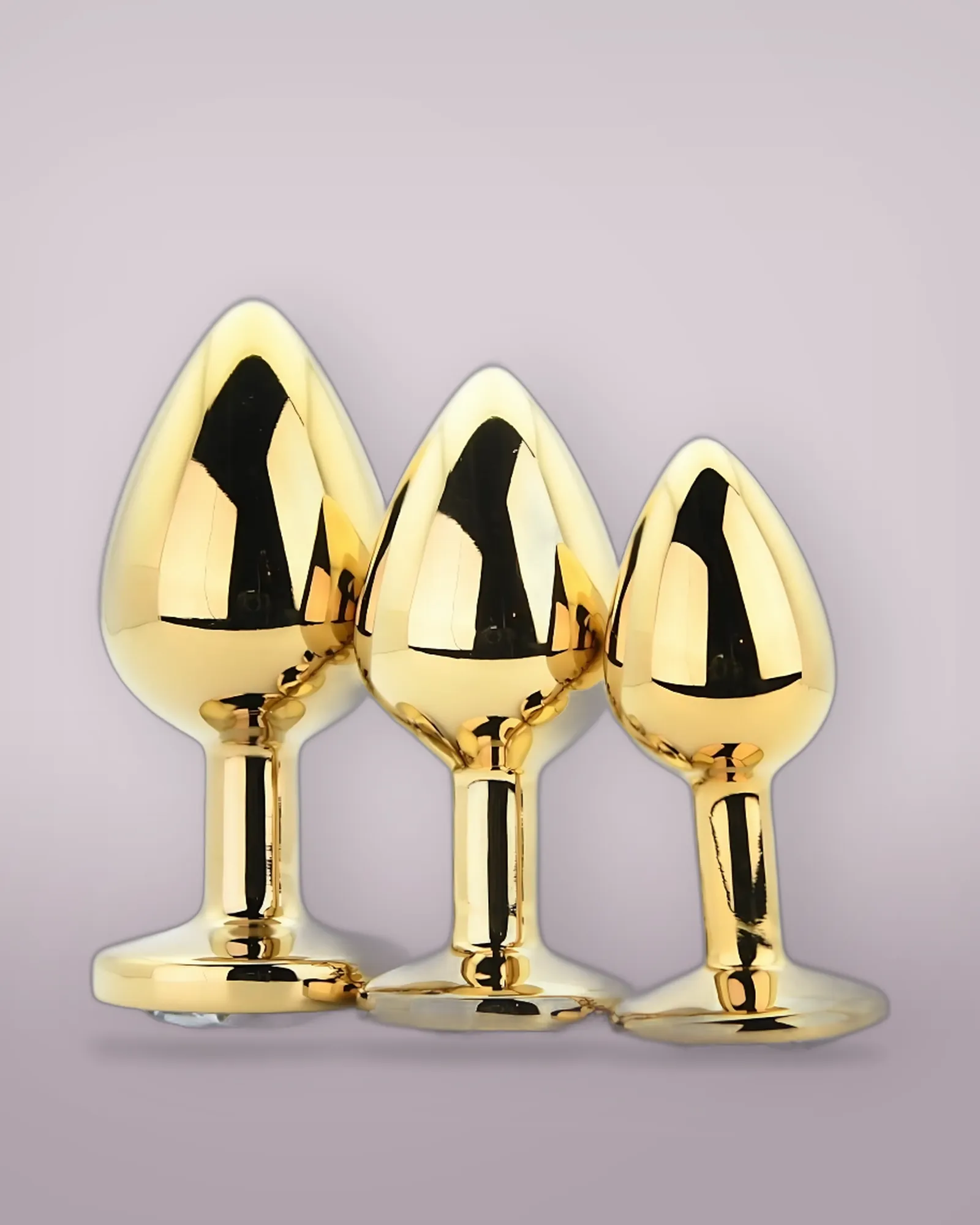 Toosh Metal Butt Plug Gold Set of 3 Clear Stone