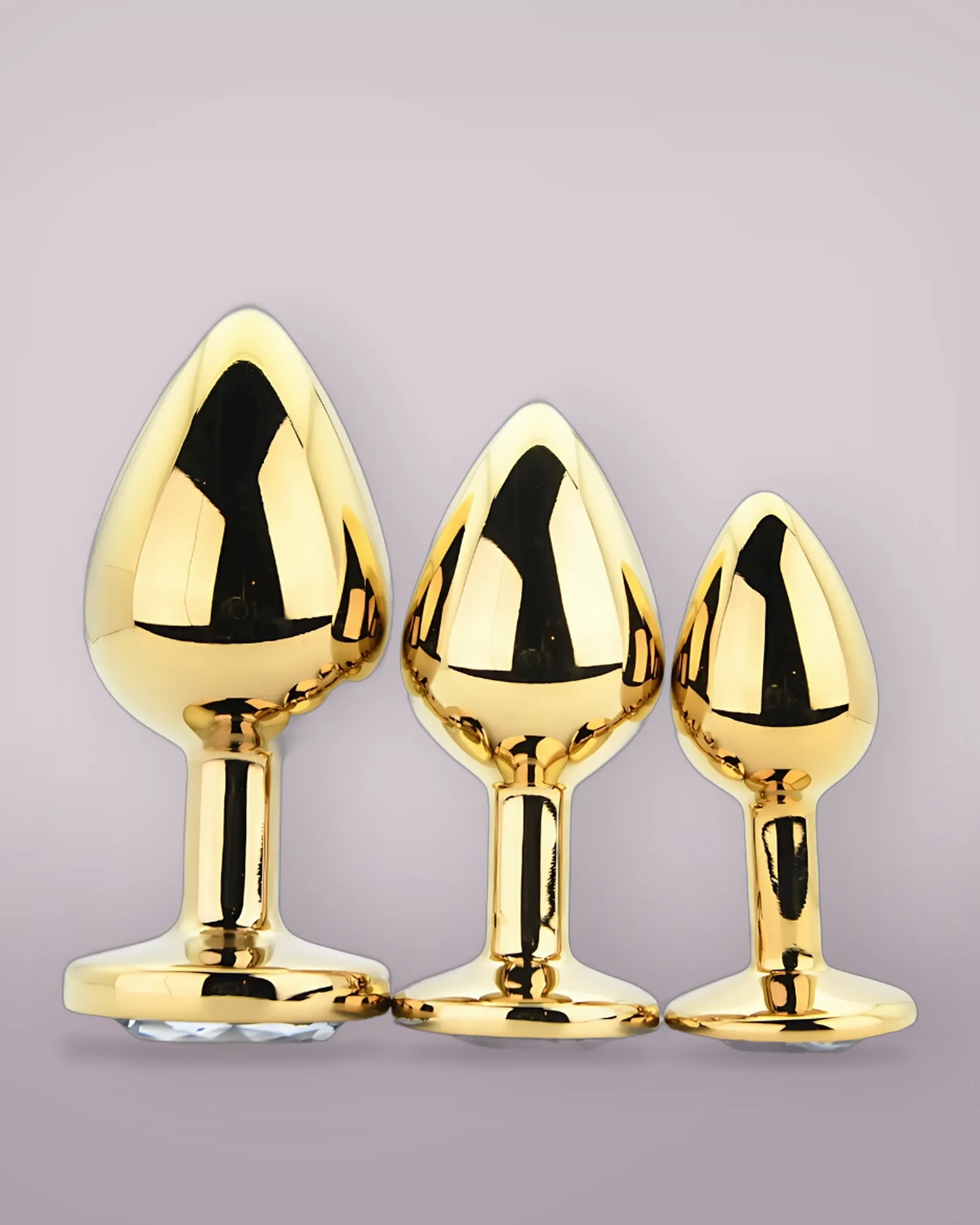 Toosh Metal Butt Plug Gold Set of 3 Clear Stone, view 4