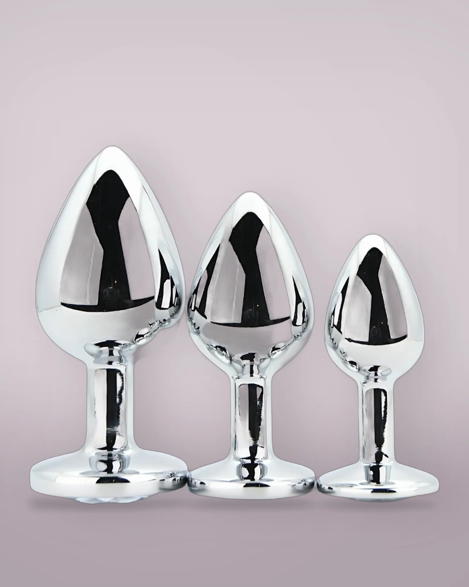 Toosh Metal Butt Plug Silver Set of 3 Clear Stone