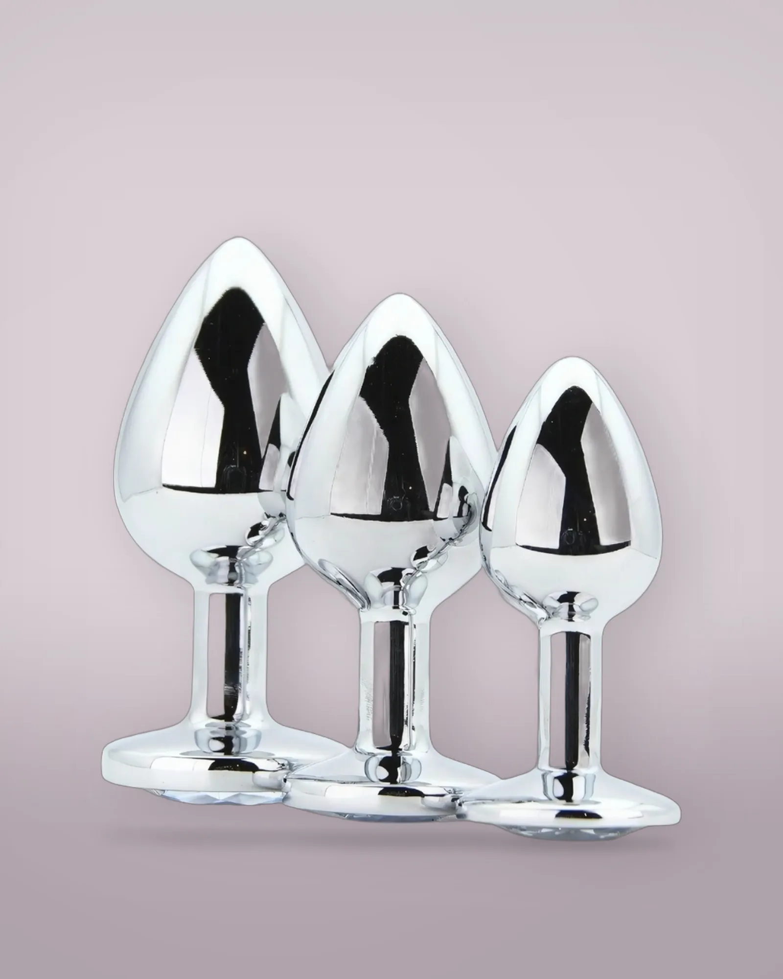Toosh Metal Butt Plug Silver Set of 3 Clear Stone, view 2