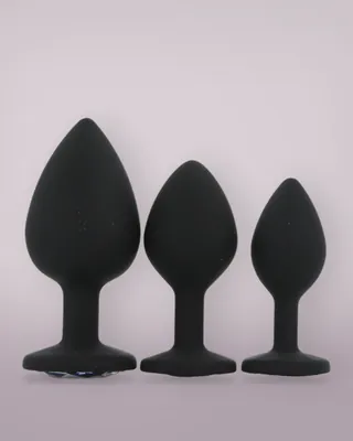 Toosh Silicone Butt Plug Black Set of 3 Clear Stone, view 1