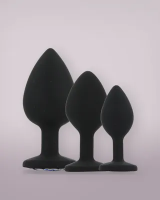 Toosh Silicone Butt Plug Black Set of 3 Clear Stone, view 2
