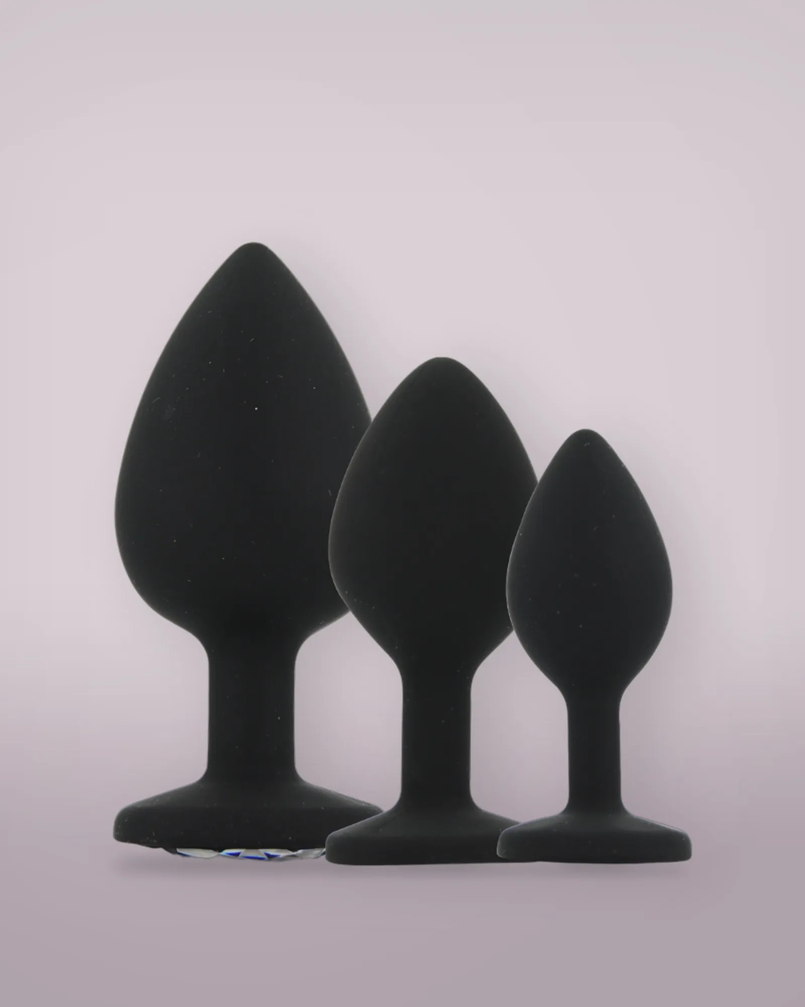 Toosh Silicone Butt Plug Black Set of 3 Clear Stone, view 2