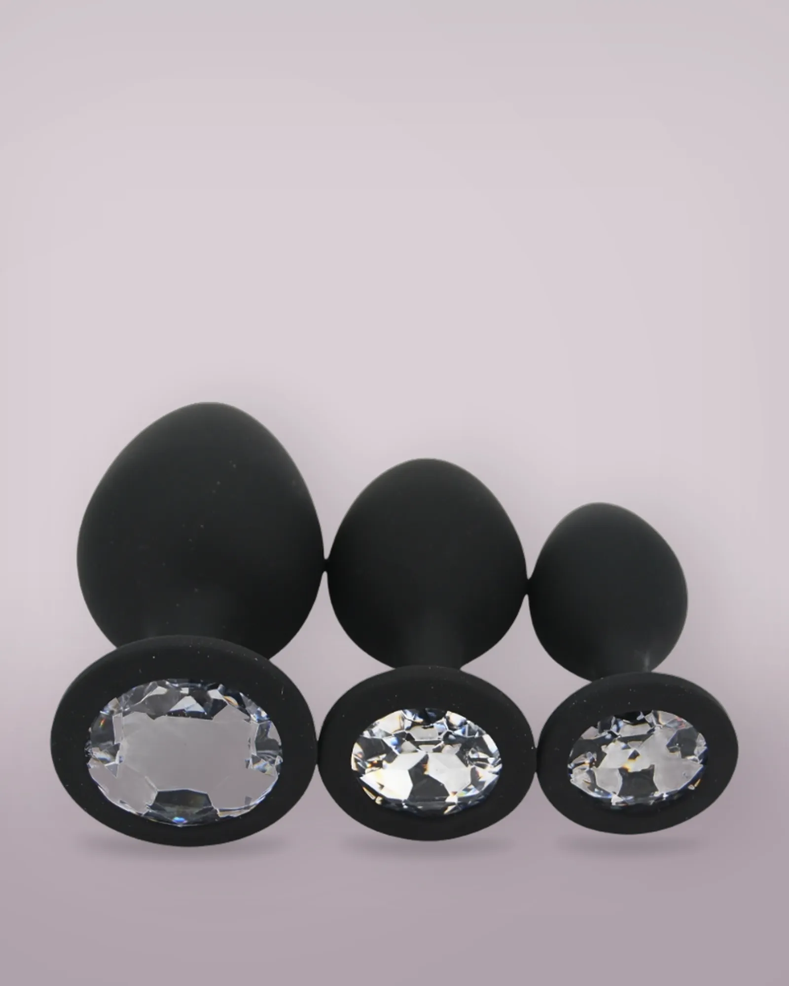 Toosh Silicone Butt Plug Black Set of 3 Clear Stone, view 3