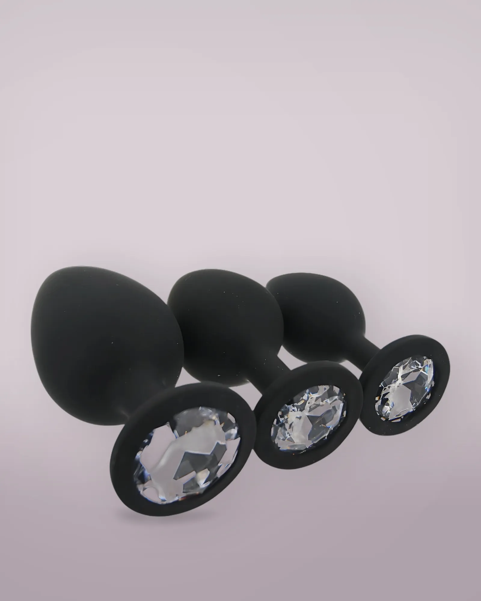 Toosh Silicone Butt Plug Black Set of 3 Clear Stone, view 4