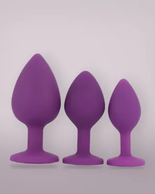 Toosh Silicone Butt Plug Purple Set of 3 Clear Stone, view 1