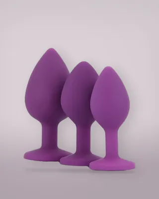 Toosh Silicone Butt Plug Purple Set of 3 Clear Stone, view 2