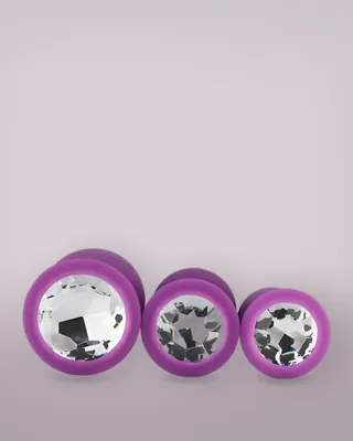 Toosh Silicone Butt Plug Purple Set of 3 Clear Stone, view 3