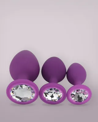 Toosh Silicone Butt Plug Purple Set of 3 Clear Stone, view 4