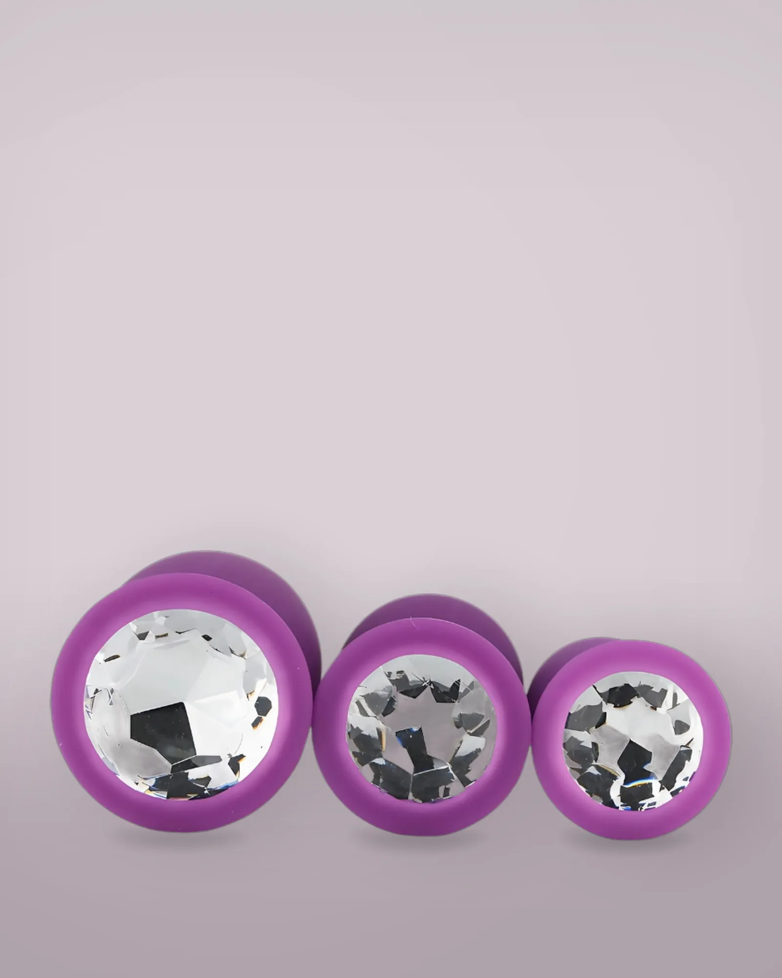 Toosh Silicone Butt Plug Purple Set of 3 Clear Stone, view 3