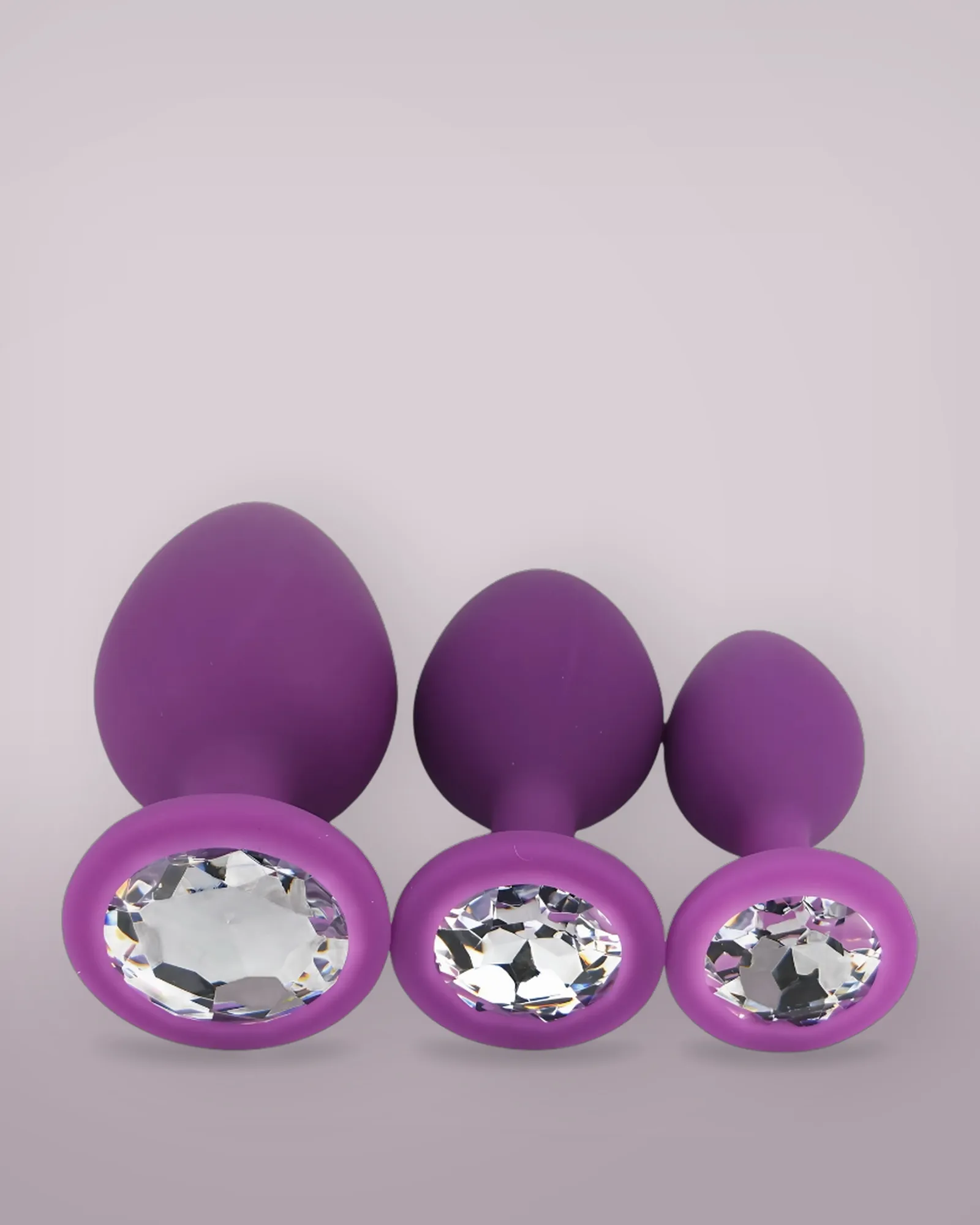 Toosh Silicone Butt Plug Purple Set of 3 Clear Stone, view 4
